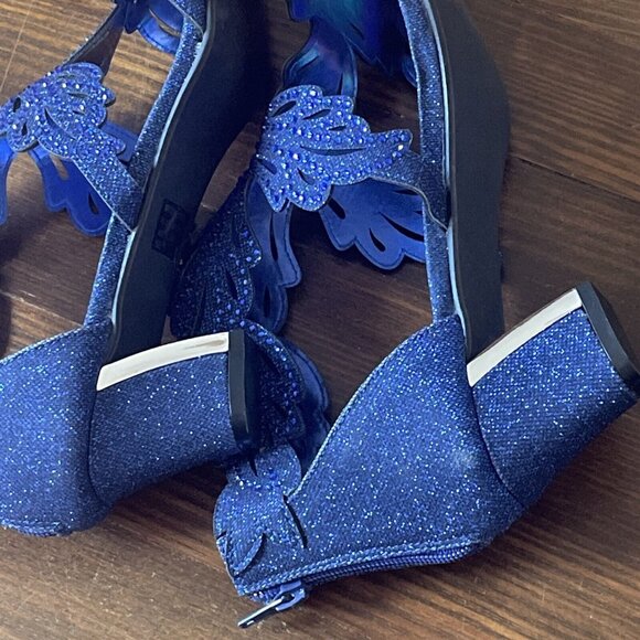 Womens Wedding Bridal Low Heel Glitter Rhinestone Dress Casual Sandal Shoes 11 - Picture 13 of 14